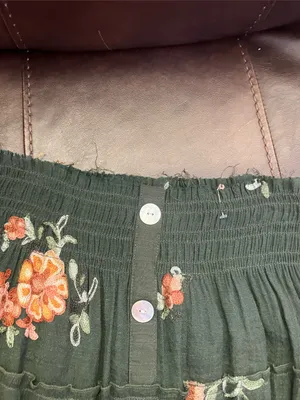 Olive Green embroidered Floral Tiered Maxi distressed waist smocked Skirt thumbnail 6