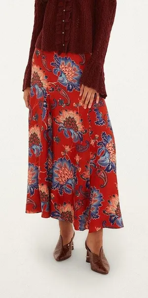 Farm Rio Red Luang Maxi Skirt Size XS NWOT. thumbnail 1