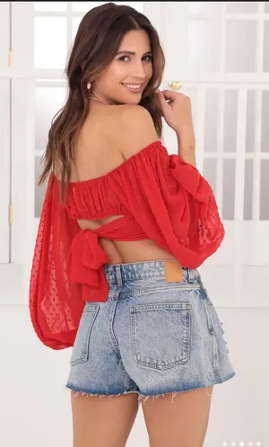 Lucy in the Sky Red Long Sleeve Crop Top thumbnail 3