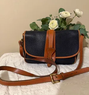 Dooney & Bourke Black Pebbled Leather Crossbody with Brown Trim thumbnail 1