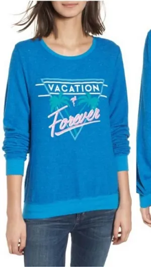 Dream‎ Scene by Wildfox Vacation Forever Relaxed Fit Sweatshirt Blue Size XL thumbnail 1