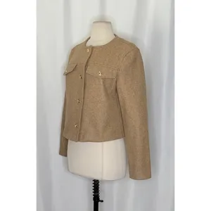 ZARA Cropped Jacket Light Brown Tan Gold Hammered Snaps Preppy Chic Small thumbnail 5
