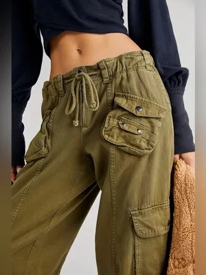 Free People We The Free Tahiti Pull-On Cargo Pants in Dried Herb green thumbnail 3