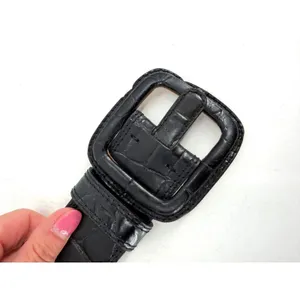 Banana Republic Belt Womens Medium Black Croc Leather Vintage Italian Y2K thumbnail 8