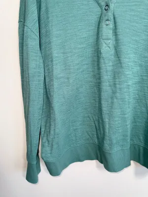 Maurices Relaxed Fit Henley Sweatshirt Solid Teal Green Pullover thumbnail 4