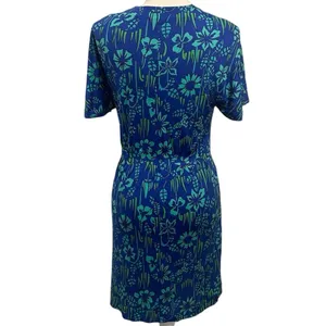 VTG 70s Bessi Firenze Blue Green Floral Silk Faux Wrap Surplice‎ Dress Mod Small thumbnail 4