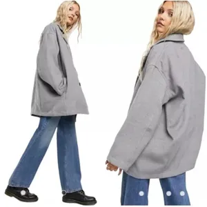 Free People Hannah Slouchy Gray Double-Breasted Oversized Coat Jacket Size S thumbnail 2