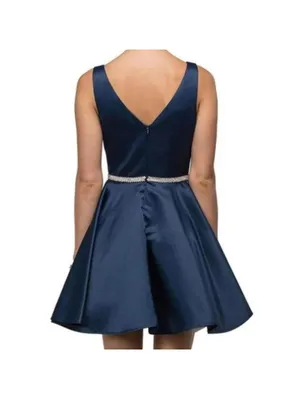 Dancing Queen Navy Blue Prom Homecoming Dress Rhinestone Waist Women's Size XS thumbnail 2