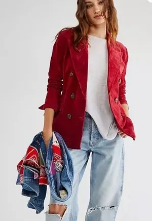 NWT BlankNYC Suede 100% Leather Double Breasted Blazer S Stolen Kiss Red thumbnail 1