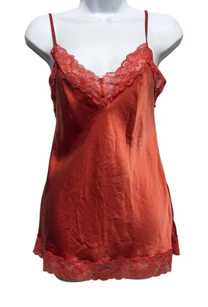 Womens Fairy Indie Satin Lace Trim Babydoll Cami‎ M Burnt Orange Coquette Y2K thumbnail 1