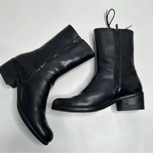 Bussola Black Leather Mid Calf Boots Size 39 thumbnail 7