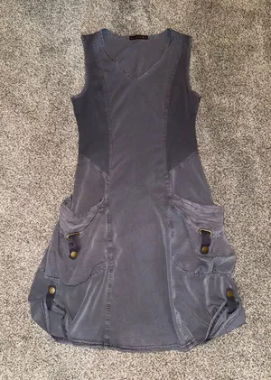 Wearables Grey Utility Cargo Sleeveless Mini Dress with Hardware Details thumbnail 1