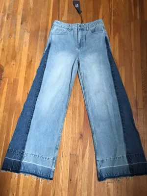 NWT Sans Souci Two-Tone Light Blue Wide-Leg Jeans Sz M thumbnail 6