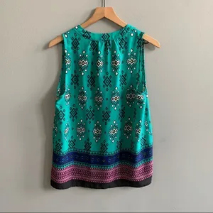 Alice Blue for Stitch Fix Teal Diamond Boho Sleeveless Blouse V-Neck Medium thumbnail 3