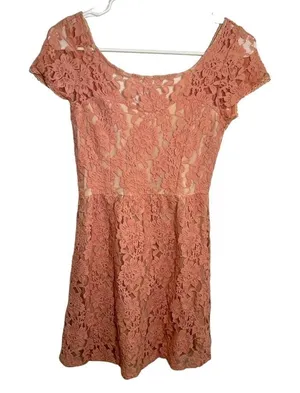 American Eagle Womens Sz 2 Lace Dress Fit & Flare Light Pink Scoop Neck Low Back thumbnail 1