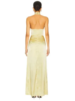 MORE TO COME Darcey Maxi Dress in Butter Yellow Small New Womens Satin Long Gown thumbnail 2