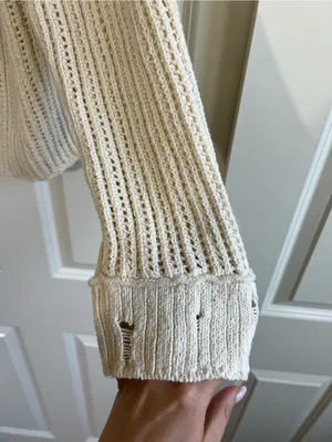 American Eagle Cream Open-Knit Cardigan Sweater thumbnail 7