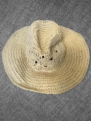 Women’s Beige Crochet Paper Straw Wide Brim Sun Hat thumbnail 8