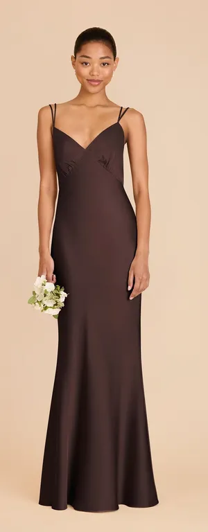 BIRDY GREY Dasha Dress in Matte Satin Espresso thumbnail 1