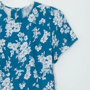 NWT Old Navy Floral Mini Dress Size S Teal Blue Short Sleeve‎ Rayon Pockets thumbnail 3