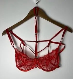 Red LG Floral Lace Cage Harness Bra Underwire Strappy‎ T-Back Lingerie Romantic thumbnail 1