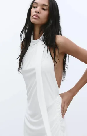 Zara Elegant White Backless Dress Halter scarf party holiday evening wedding thumbnail 10