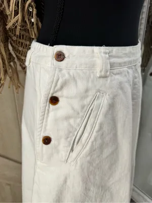 Free People White Denim Maxi Skirt - Boho Flared Side-Button Midi thumbnail 4