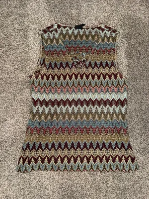 Tribal Sleeveless Lace-Up Knit Tank Top Chevron Print thumbnail 1
