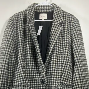 Loft Checked Coat NWT Single Button Lined Soft Cozy Pockets‎ Size XL Black/Cream thumbnail 4