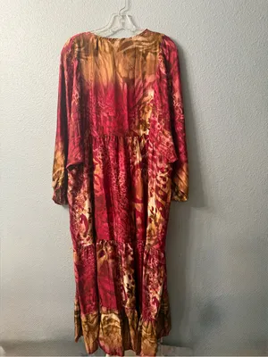 Women's Red & Brown Maxi Dress - Flowing V-Neck Boho Style nwt thumbnail 7