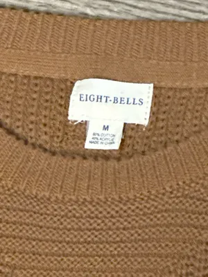Eight Bells Camel Geometric Knit Sweater Women’s Medium Cotton Blend Boho Cozy thumbnail 5
