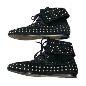 Schutz Evie Suede Studded Moccasin Boots Women's Black Size 7 B thumbnail 5