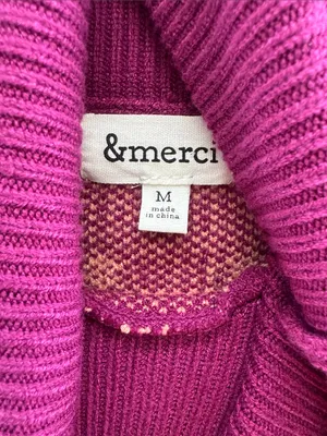 &merci Turtleneck Cable-Knit Sweater Vest in Purple with Pink Accents thumbnail 3