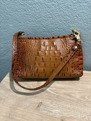 Brahmin Cognac Brown Croc Embossed Leather Shoulder Bag Gold Hardware thumbnail 2
