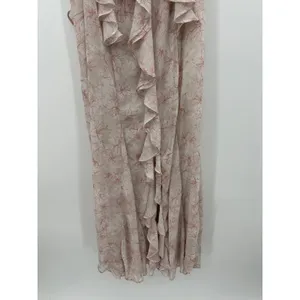 Storia Womens Floral Ruffle Maxi Dress Red Cream Sleeveless Sz L Dainty Feminine thumbnail 6