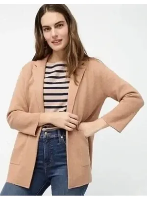 NWT J.Crew Sophie in Heather Khaki Open-Front Sweater Blazer Cardigan M $148 thumbnail 1