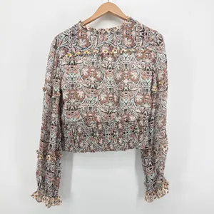 Anthropologie Paisley Smocked Waist Ruffle‎ Blouse Medium OB1487981 Multicolor thumbnail 9