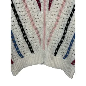 Vestique Sweater Womens Large Cream Multi Stripe Pointelle Knit Oversized Boho‎ thumbnail 7