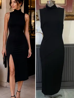 Good American Black Mock Neck High Slit Midi Dress Size 3 (Large)🧡🎀 thumbnail 2