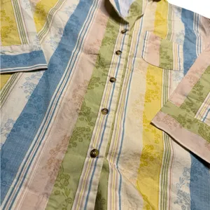 ✨😴 Parterre Striped‎ Floral Pajama Top XS Oversized Cotton Sleep Shirt 😴✨ thumbnail 2