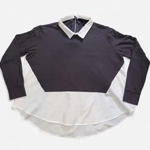 French Connection Grey and White Collared Blouse Top with Zipper Back (Size S) thumbnail 3