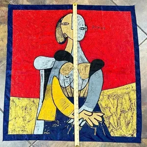 Picasso "Femme Assise" Artwork Silk Vintage Scarf thumbnail 3
