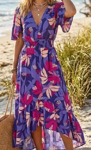 Abel the Label "Santa Cruz" Flutter Sleeve High-Low Midi Dress Athropologie S thumbnail 1