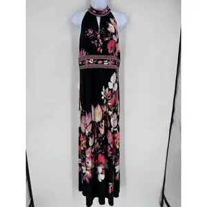 Wisp Floral Halter Maxi Dress Black Pink Purple Size‎ 6 Butterfly Whimsigoth thumbnail 11