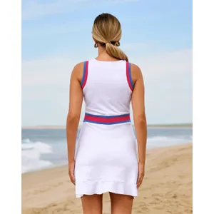Boston Proper Sport Dress Medium White Red Blue Striped French Terry Flounce Hem thumbnail 2