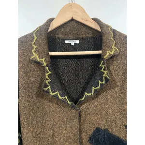 Boutique Women’s Art to wear Funky Boho Fuzzy Cardigan Acrylic Green Brown Black S thumbnail 9
