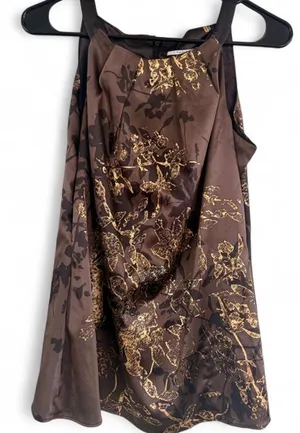 T Tahari Metallic Gold Floral Satin Halter Top - Size S thumbnail 1