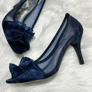 Nina raizel Navy Blue Sheer Ruffled pumps‎ Size 6M. B78 thumbnail 4