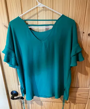 Maurices Teal Green Ruffle Sleeve Shirt Size Large thumbnail 5