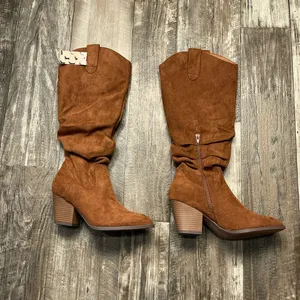 Women's Slouchy Mid-Calf Tan Faux Suede Boot Size 7 thumbnail 7